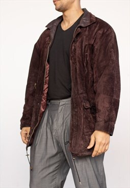 Vintage  Leather Jacket Suede shoulders pads in Brown L