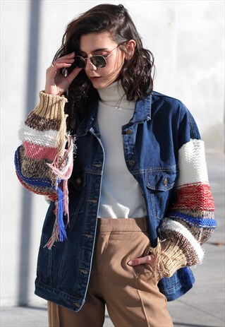 OVERSIZED DENIM JACKET WITH KNITTED SLEEVES