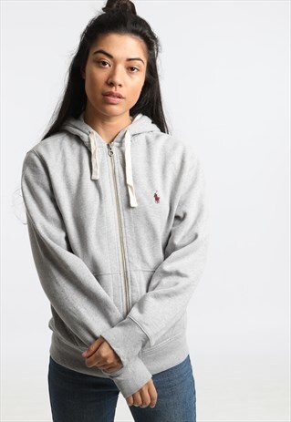 90S POLO RALPH LAUREN EMBROIDERED LOGO ZIPPED HOODIE