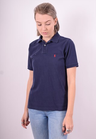POLO RALPH LAUREN WOMENS VINTAGE POLO SHIRT MEDIUM BLUE 90'S