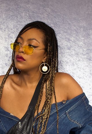 90S Y2K STYLE RECTANGULAR SUNGLASSES WITH YELLOW LENSES