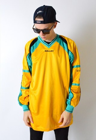 VINTAGE 90S YELLOW COLOUR BLOCK V-NECK SPORTS SHIRT