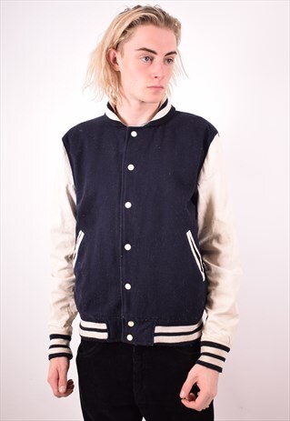 MENS VINTAGE VARSITY JACKET MEDIUM NAVY BLUE 90S