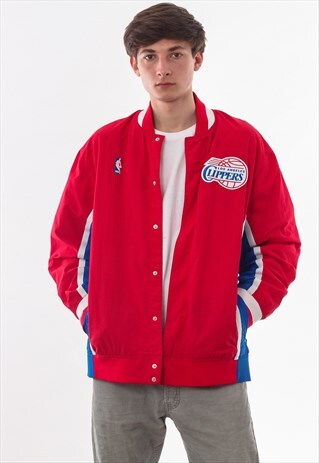 VINTAGE LOS ANGELES CLIPPERS NBA MITCHELL & NESS BOMBER RED
