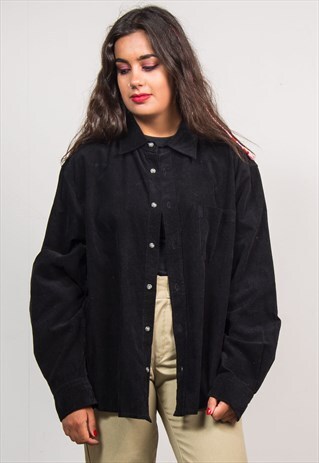 90'S VINTAGE GRUNGE BLACK CORDUROY CORD SHIRT