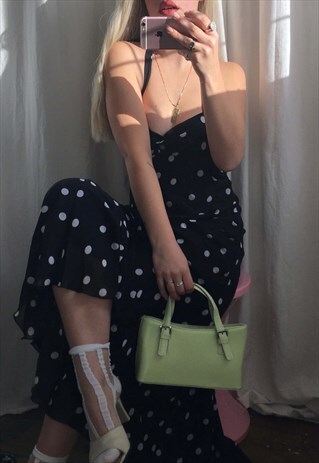 VINTAGE Y2K BLACK & WHITE POLKA DOT HALTER NECK DRESS
