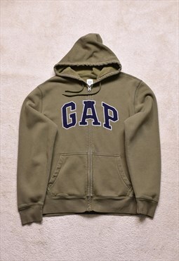 Vintage Gap Khaki Zip Hooded Embroidered Jacket