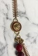 70'S VINTAGE LADIES LONG NECKLACE GOLD BRONZE RUBY CHAIN