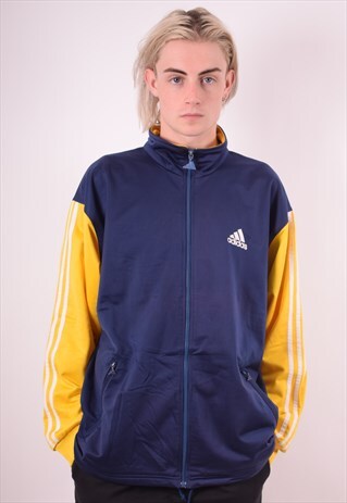 ADIDAS MENS VINTAGE TRACKSUIT TOP JACKET XL BLUE 90S