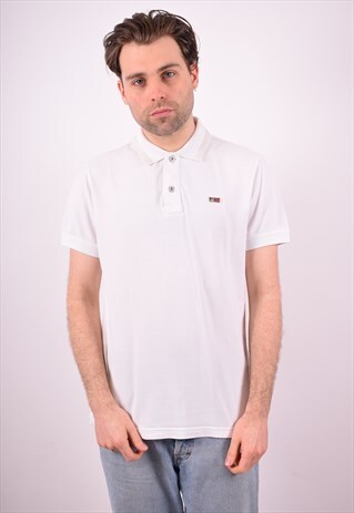 NAPAPIJRI MENS VINTAGE POLO SHIRT LARGE WHITE 90S