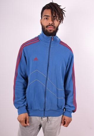 ADIDAS MENS VINTAGE TRACKSUIT TOP JACKET XL BLUE 90S