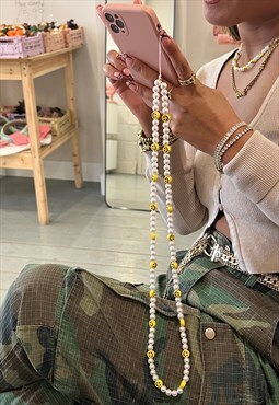 extra long pearl smiley phone strap