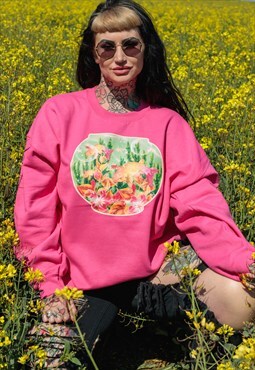 Grunge Monkey Fish Bowl Sweater in Bright Pink