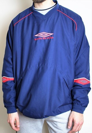 VINTAGE UMBRO JACKET PULL OVER MENS XL NAVY BLUE AND RED