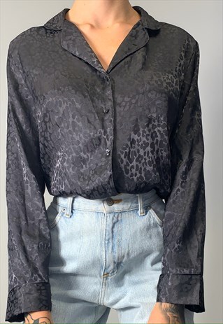 VINTAGE LEOPARD BLACK SILK/SATIN LOOK SHIRT