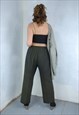 VINTAGE 90'S DARK OVERSIZED WIDE LEG TROUSERS IN KHAKI GREEN