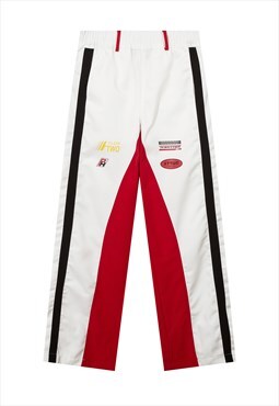Racing trousers retro motorcycle pants sports joggers white
