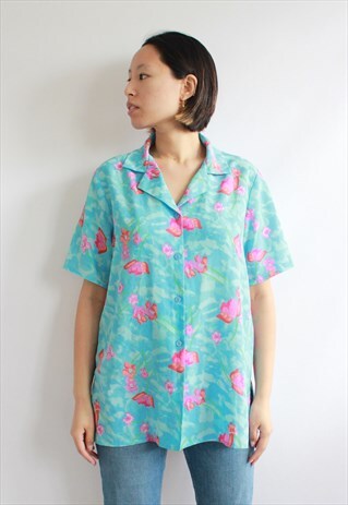 VINTAGE SEA BLUE FLORAL SUMMER SHIRT