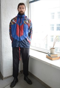 Vintage 80's Blue Abstract Hooded Parka