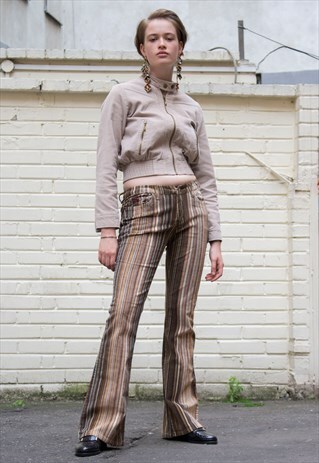 CRAZY 00S VINTAGE CORDUROY STRIPED HIPSTERS FLARES