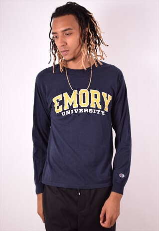 CHAMPION MENS VINTAGE TOP LONG SLEEVE MEDIUM NAVY BLUE 90S