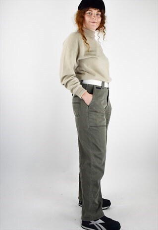 HIGH WAISTED TOMMY HILFIGER GREEN KHAKI WIDE LEG CARGO PANTS