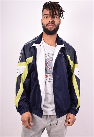 CHAMPION MENS VINTAGE TRACKSUIT TOP JACKET XL NAVY BLUE 90'S