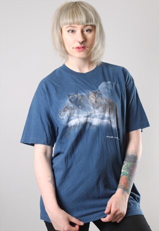 VINTAGE WOLF PRINT USA T-SHIRT LARGE