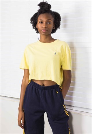 VINTAGE POLO RALPH LAUREN CROP TOP REWORKED LOGO 90S S 3.6