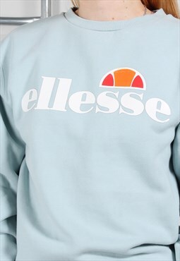 Vintage Ellesse Sweatshirt in Blue with Spell Out Logo UK 8