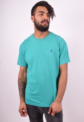 POLO RALPH LAUREN MENS VINTAGE T-SHIRT TOP MEDIUM GREEN 90'S