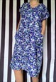 Vintage 80s midi purple floral shift dress, UK18, plus size