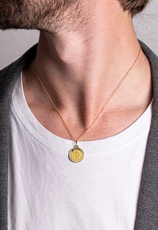 18" Saint Christopher Pendant 8K Gold Plated Necklace Chain