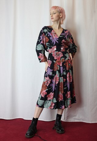 VINTAGE 90'S FLOWERS PATTERN MIDI DRESS