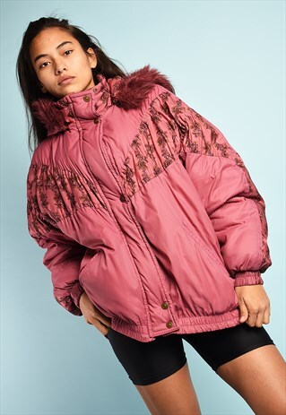 VINTAGE 90'S RETRO ATHLEISURE PUFFER HOODED BOMBER JACKET
