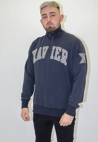 VINTAGE 1/4 ZIP USA XAVIER SWEATER JUMPER IN BLACK SMALL