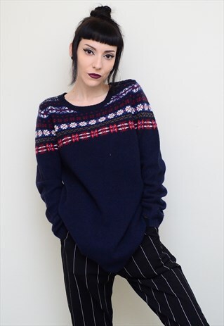 TOMMY HILFIGER FAIR ISLE LONG LINE NAVY JUMPER