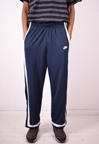NIKE MENS VINTAGE TRACKSUIT TROUSERS LARGE NAVY BLUE 90S