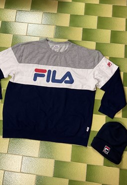 FILA Sweatshirt Pullover Fits Size L FREE FILA Beanie