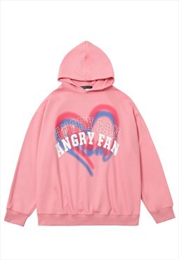 Heart print hoodie angry slogan pullover embellished jumper