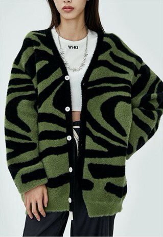 WOMEN'S ZEBRA-KNIT CARDIGAN SWEATER S VOL.4