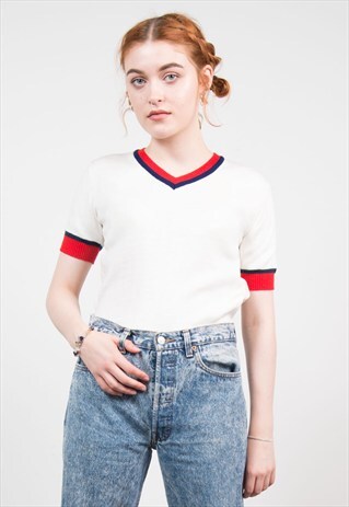 VINTAGE 70'S CUTE CREAM KNIT TOP
