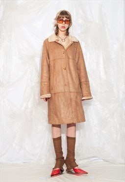 Vintage Y2K Faux Shearling Coat in Beige