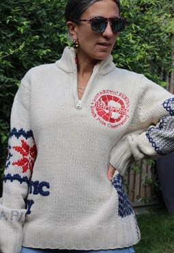 Vintage 1990s Napapijri quarter zip knitted jumper in cream