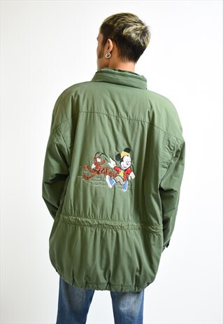 VINTAGE DISNEY GREEN MICKEY MOUSE PLUTO LONGLINE WINTER COAT
