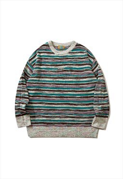 Striped sweater color block jumper rainbow pullover in grey