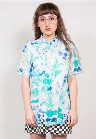 VINTAGE 90'S GREEN FLORAL PATTERN SHIRT