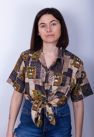 AWESOME VINTAGE EGYPTIAN PRINT SHIRT - FESTIVAL PICKS