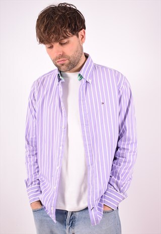 TOMMY HILFIGER MENS VINTAGE SHIRT MEDIUM PURPLE STRIPES 90S