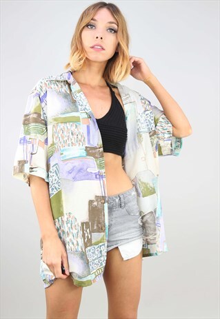 VINTAGE OVERSIZED SHORT SLEEVE PATTERNED SHIRT